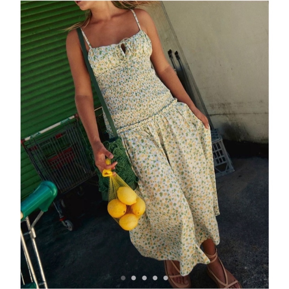 Free People Green and Yellow Drop Waist Midi Dress NEW